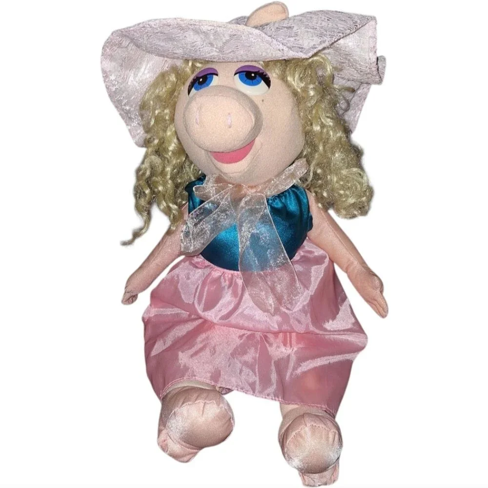 Vintage Miss Piggy Jim Henson's Toy Plush Pink Dress Rose Sun Hat